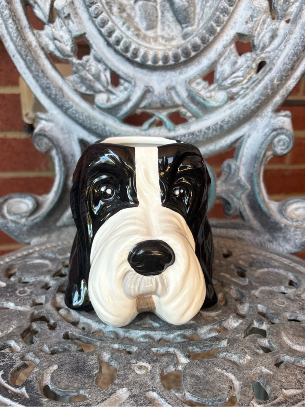 Ceramic Black & White Dog Head Planter - Pets Dog